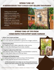 A picture of some tips for spring home inspection.