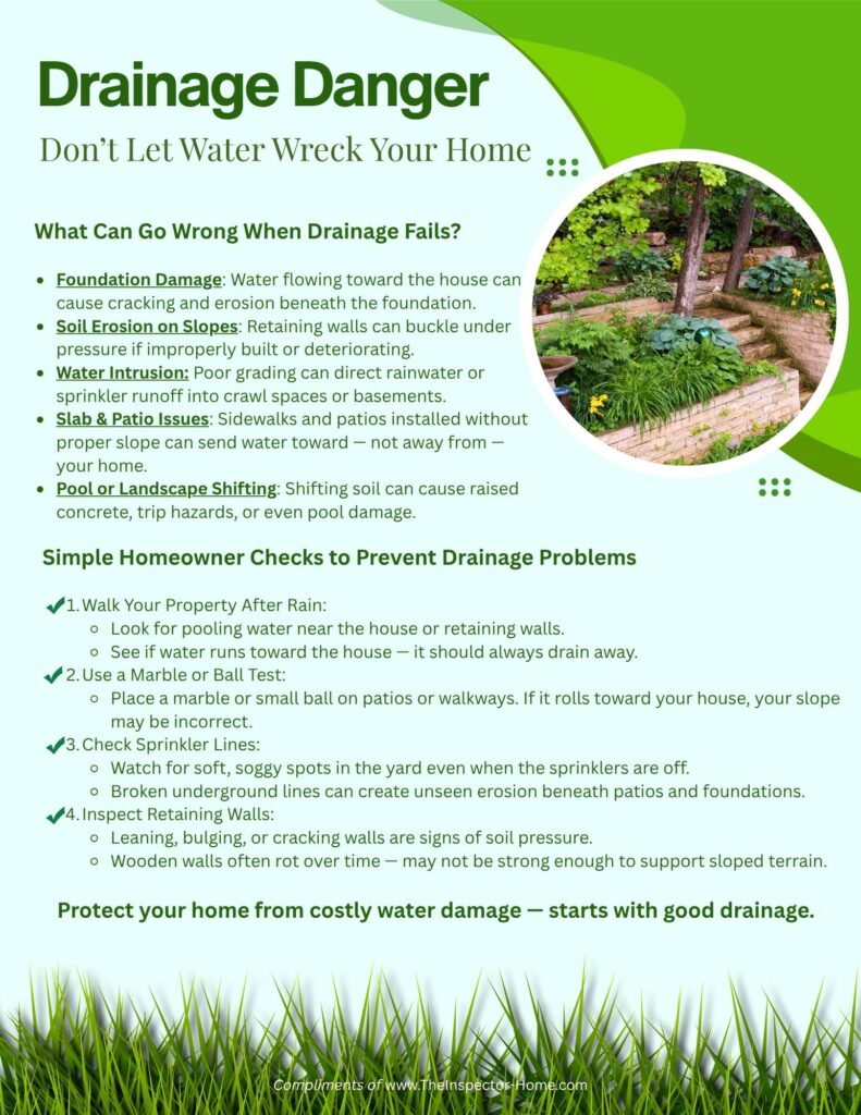Drainage issues home inspection northern California